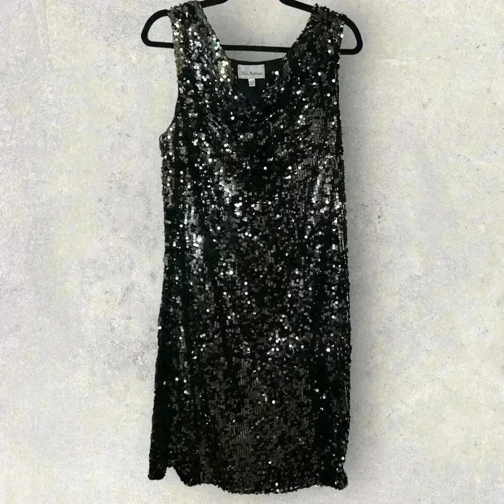 Olivia Matthew’s black sequin midi dress size 12